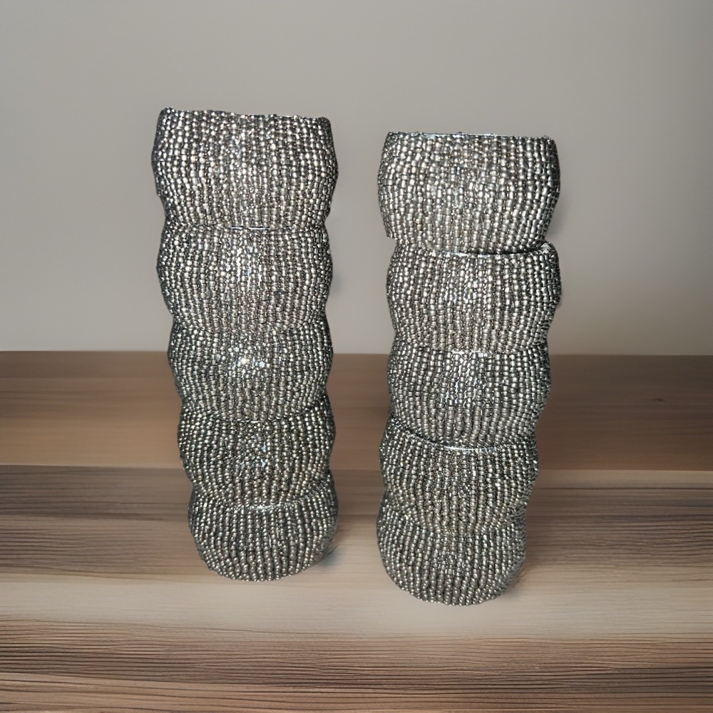 Set Of 10 Silver Beaded‎ Napkin Rings